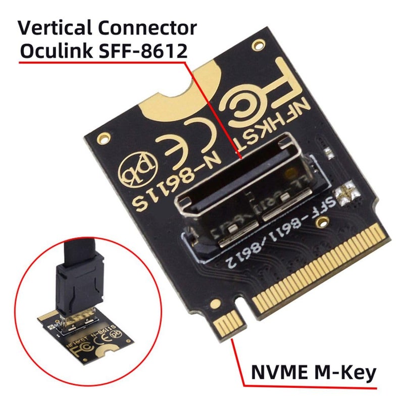 Chenyang Oculink SFF-8612 SFF-8611 to PCI-E 4.0 NVME M.2 M-Key Vertical Host Adapter for U.2 SSD & eGPU - Image 4